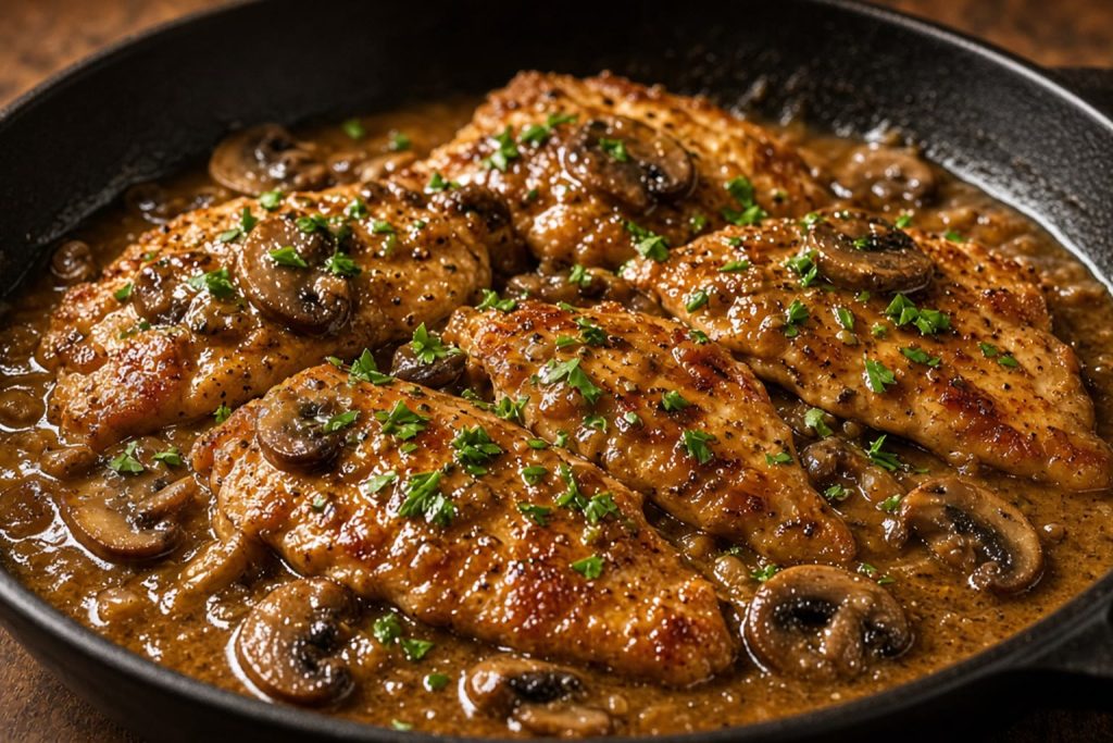 Chicken marsala cutlets in a mushroom wine sauce