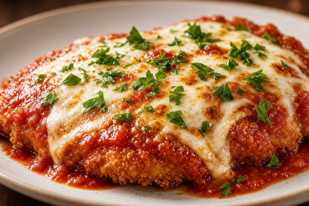 Chicken parmesan cutlets with marinara and melted mozzarella