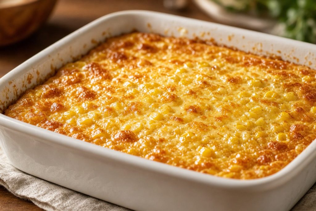 Corn pudding in a baking dish