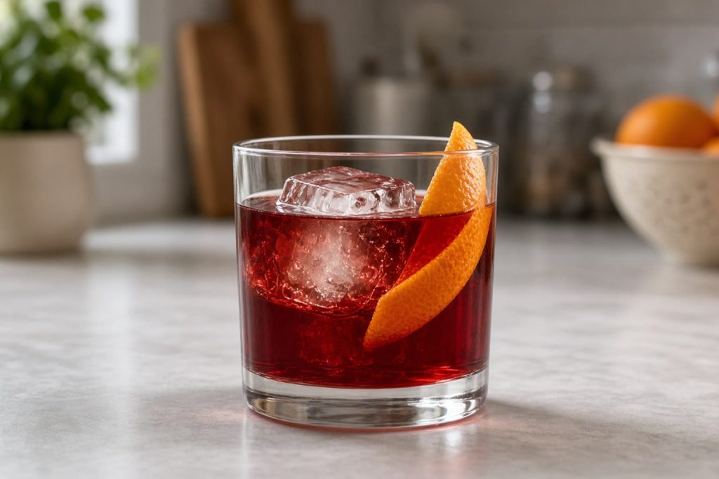 Negroni cocktail with an orange peel
