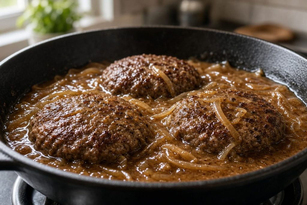 Salisbury steak patties in onion gravy