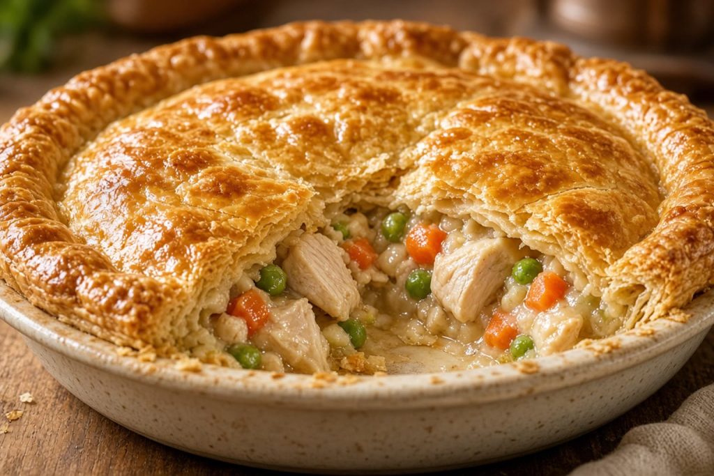 Turkey pot pie with a golden crust