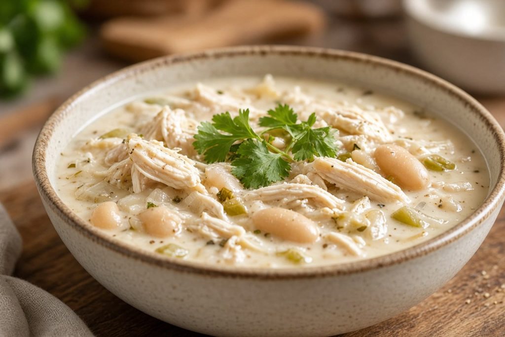 White chicken chili in a bowl